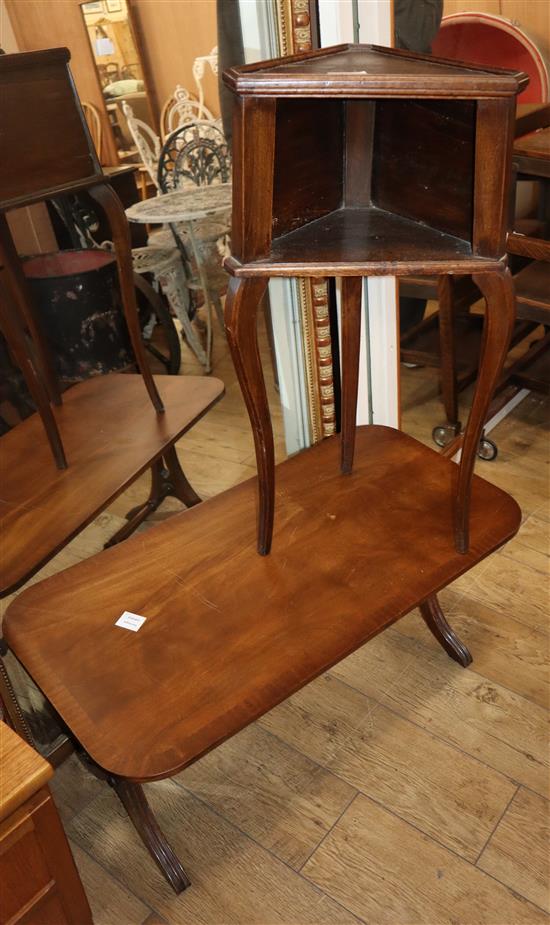 A 19th century French corner table and a reproduction mahogany coffee table Corner table W.39cm